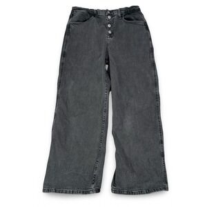 Levis Mile High Cropped Wide Leg Jeans Womens 30 Washed Black Button Fly